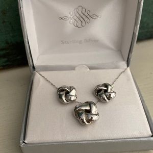 Sterling Silver Knot Earrings and Necklace Set